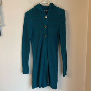 Title Nine Women’s long knit merino alpaca blend teal hooded sweater size small